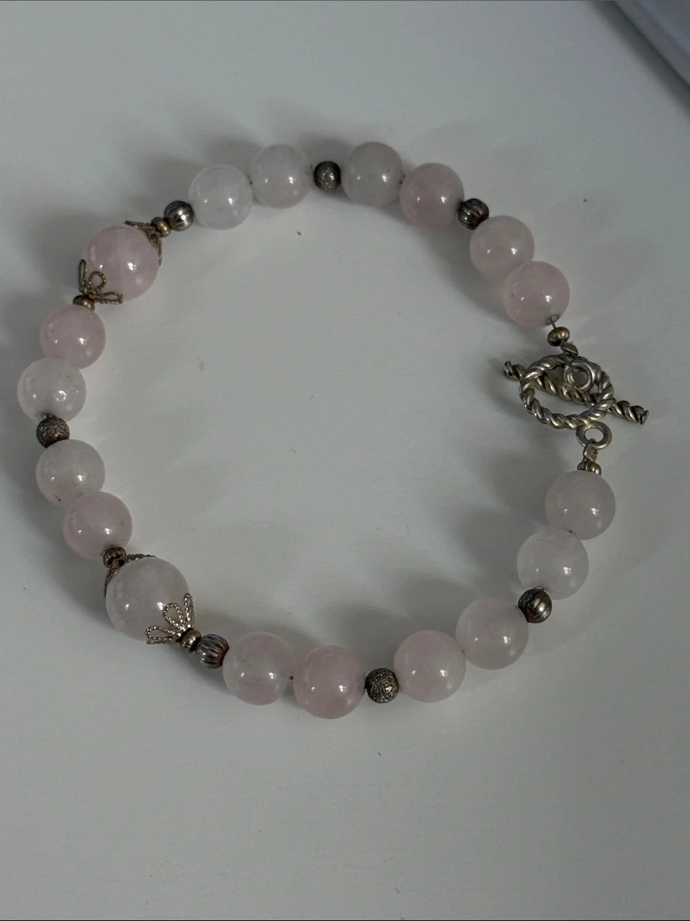 Rose Quartz Beaded Bracelet - Elegant Pink Women's Jewelry untested metal